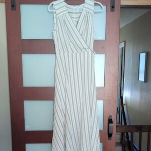 Calvin Klein Gray and White Halter Maxi Sundress